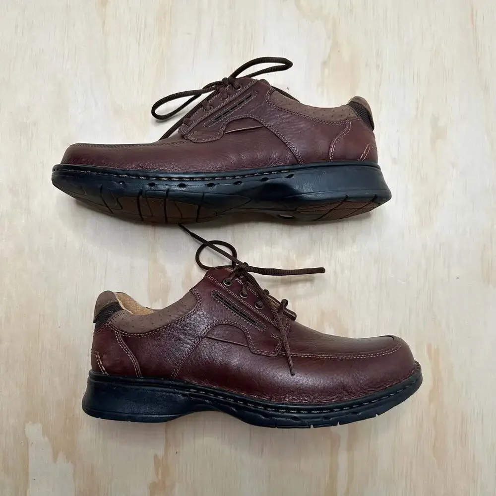 Clarks Unstructured Un.Bend Brown Leather Lace-Up Oxford Shoes size 11.5